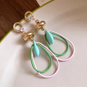Boucles d'oreilles rétro françaises en argent avec zircon et gouttes colorées