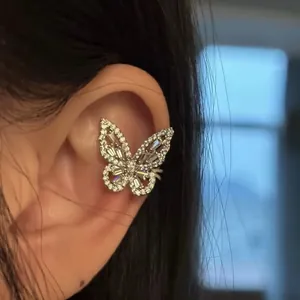 French Style Zirconia Butterfly Ear Cuff For Women No Piercing Butterfly Ear Clip Luxury Copper Inlaid Jewelry Single Earring