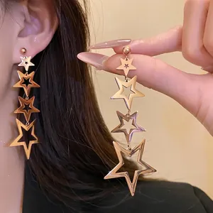 Stainless Steel Star Tassel Earrings For Women 925 Sterling Silver Earring Post Minimalist Fashion Light Luxury Jewelry