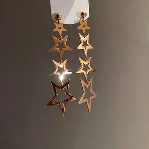 Minimalist gold stainless steel star drop earrings with multi-layered star design