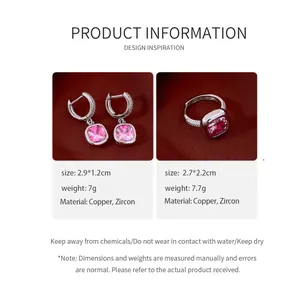 Spécifications détaillées pour ensemble bague et boucles d'oreilles en zircon rose et cuivre