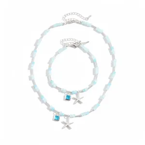 Ensemble élégant collier et bracelet de style plage avec étoile de mer et perles