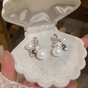French Luxury Firework Clip On Earrings For Women No Piercing Artificial Pearl Rhinestone Stud Earrings Elegant Jewelry