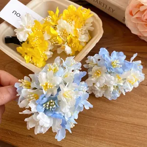 Sweet vacation style fabric flower hair clips set in yellow and blue colors for women