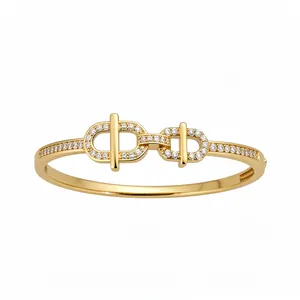 Bracelet jonc élégant plaqué or 18 carats avec oxydes de zirconium