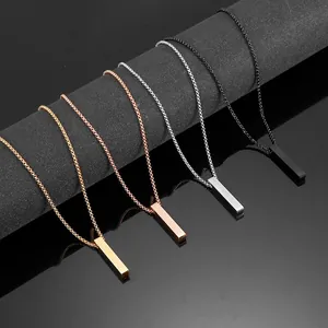 Minimalist titanium steel square bar necklaces in gold, silver, black and rose gold