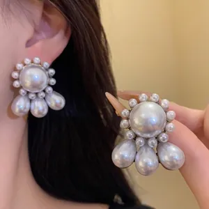 French Vintage Court Style Artificial Pearl Stud Earrings With Teardrop Pendant Gold Plated Alloy Earrings Silver Earring Post For Women