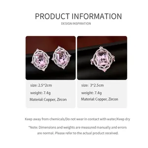 Detaillierte Produktspezifikationen für das rosa Zirkon-Schmuckset im Vintage-Stil.