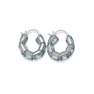Orecchini a cerchio vintage in argento con zirconi azzurri in stile regale