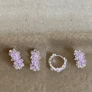 Elegantes Pendientes de Aro de Circonia con Flor Estilo Coreano Cobre Plateado Floral Joyería de Lujo Dulce para Mujer
