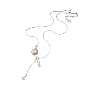 Elegant silver-tone necklace featuring a textured pearl and a dangling zircon pendant.