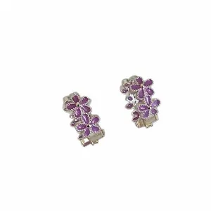 Elegantes pendientes de aro con flores de circón morado de estilo coreano para mujer