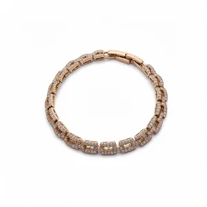 Elegant 14k rose gold plated bracelet featuring interlocking links with cubic zirconia pavé.