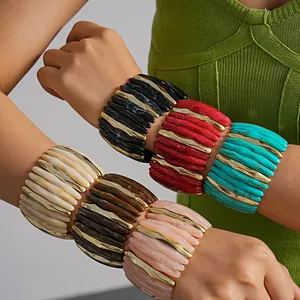 Acrylic Resin Geometric Elastic Bracelet Marble Pattern Smudge Splicing Bangle Fashion Oversized Jewelry For Women