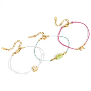 Bracelets en cordon d'acier inoxydable plaqué or 18 carats avec lettre B et LOVE