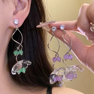 Boucles d'Oreilles Pendantes en Forme de Muguet de Style Français Avec Tige en Argent Zirconia Cuivre Femme Bijoux