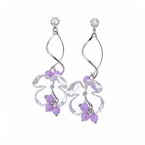 Boucles d'oreilles fleur en résine transparente de style français avec perles mauves