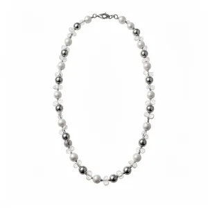 Elegant French style pearl and crystal beaded adjustable necklace with metallic sphere accents