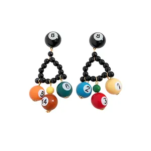 Unique resin billiard ball drop earrings featuring colorful numbered pool ball charms.