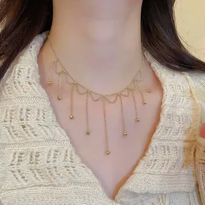 Fashion Copper Tassel Pendant Necklace For Women Light Luxury Gold Silver Plated Rhinestone Clavicle Chain Jewelry Gift