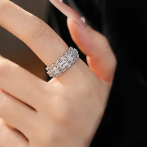 Close-up of vintage style silver ring with exquisite zircon flower pavé setting