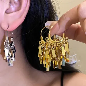 Geometric Tassel Dangle Hoop Earrings For Women Lightweight Gold Silver Plated Alloy Minimalist Fashion Jewelry Accessories Party Gift