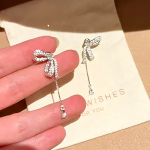 Zirconia Bowknot Tassel Stud Earrings With 925 Sterling Silver Earring Post Copper Water Drop Earrings For Women Fashion