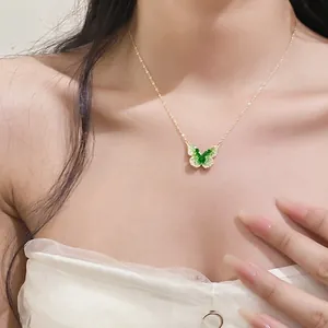 Zirconia Crystal Butterfly Pendant Necklace Copper Gold Plated Green French Luxury Clavicle Chain For Women Fashion Jewelry