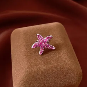 Zirconia Starfish Ear Clip Non-Pierced Ear Cuff For Women Copper Silver Plated Pink Stone Jewelry