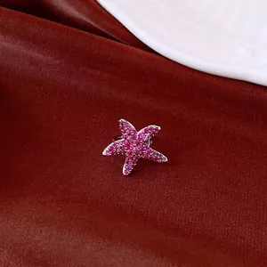 Exquisite sparkling pink zircon starfish ear clip earring for non-pierced ears luxury style