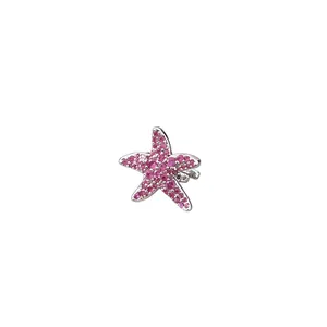 Exquisite pink zircon starfish shaped ear cuff non-pierced earring in polished silver finish