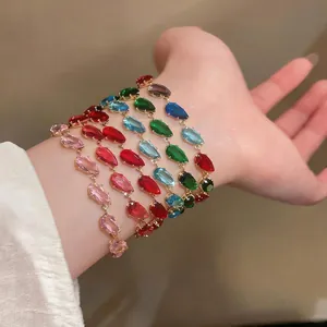 Elegant Copper Water Drop Zirconia Bracelet For Women Sophisticated Sweet Dopamine Style Fashion Jewelry Adjustable Hand Accessory