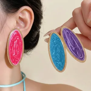 Übertriebene Ovale Emaille Ohrstecker Für Damen Retro Marmorstruktur Tropföl Ohrringe Mit Ohrringpfosten Leichter Luxus Schmuck