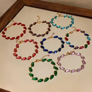Detailed view of colorful teardrop zircon bracelets in various vibrant dopamine shades