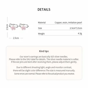 Detail showing material and size specifications of sweet resin flower earrings.