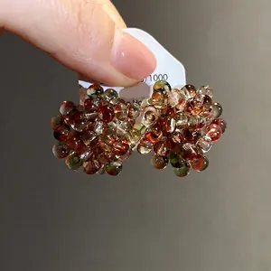 Handcrafted multi-colored glass bead cluster stud earrings with a vintage floral aesthetic