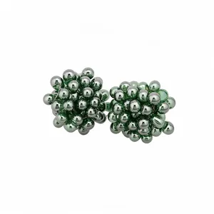 Elegant dark green floral cluster stud earrings with metallic finish and 925 silver pins.