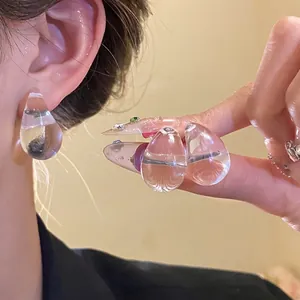 Minimalist transparent acrylic teardrop stud earrings with stainless steel pins
