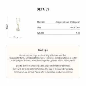 Detail view of flower pendant necklace with size and material specifications.