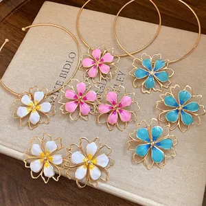 Elegant Hollow Iron Flower Necklace And Earrings For Women Enamel Drip Floral Choker Vacation Style Jewelry Accessory