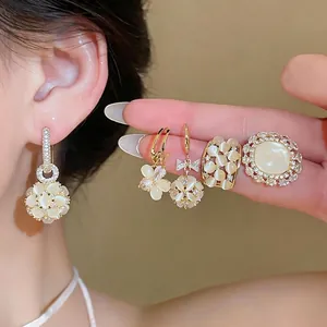 Luxury 18K Real Gold Plated Copper Zirconia Flower Ball Earrings For Women Elegant 925 Sterling Silver Post Earrings Jewelry