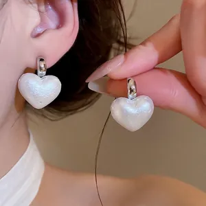 Orecchini a Bottone in Perla Artificiale a Cuore Vintage Francese da Donna Perno in Argento Sterling 925 Gioielli di Lusso
