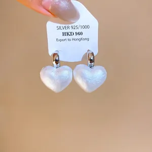 Eleganti orecchini a perla a cuore vintage francese su cartoncino d'argento S925