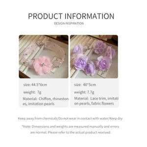 Detailed view of floral choker necklaces in pink chiffon and purple lace trim.