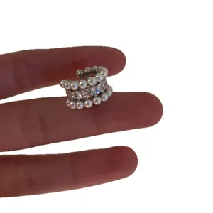 French vintage zircon and pearl ear cuff for non-pierced ears on white background