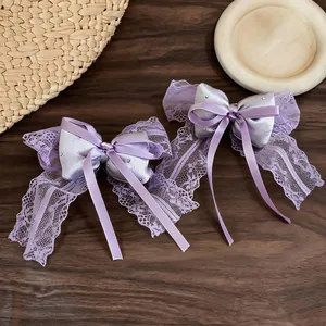 Elegant purple lace bow alligator hair clips set with rhinestones for women hair styling
