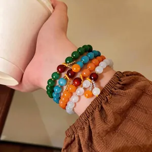 Bracciale Vintage in Pietra Occhio di Gatto con Perline per Donna Etnico Fatto a Mano Ciondolo Nappa Design di Lusso Gioielli Braccialetto Regalo