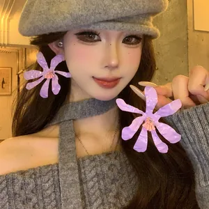 Exaggerated Flower Earrings For Women Sweet Vacation Style Floral Drop Earrings With Silver Earring Post Iron Drip Oil Jewelry