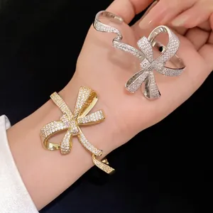 Elegant zirconia bow bracelet for women with Korean style sparkling crystal design