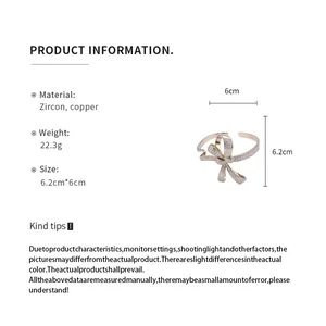 Detailed view of zircon bowknot bracelet with 6.2cm height and 22.3g weight specifications